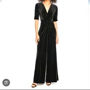 Vince Camuto Black Velvet Twist-Front Wide-Leg Jumpsuit